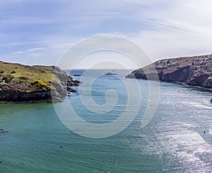 An aerial view out to sea from the inlet at Solva, Pembrokeshire, South Wales