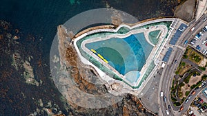 Aerial view of the outdoor Jubilee swimming pool of Penzance in Cornwall