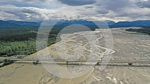 Aerial View over Big Delta River Junction and the Highway 2 Bridge Alaska photo