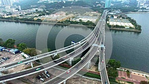 Aerial view over the bridge to monitor the traffic