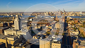 Aerial View Over Camden New Jersey Downtown Philadelphia Visable