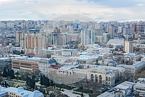 Aerial view over central Baku, Azerbaijan