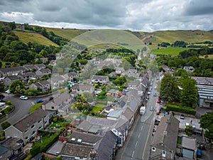 Aerial view over the city of Castleton in the Peak District