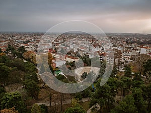 Aerial view over the city center of katerini city in Pieria, Greece