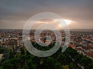 Aerial view over the city center of katerini city in Pieria, Greece