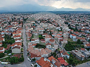 Aerial view over the city center of katerini city in Pieria, Greece