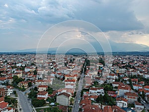 Aerial view over the city center of katerini city in Pieria, Greece