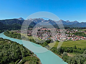 Aerial view over the city of Fuessen in Bavaria, Germany photo