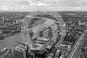 Aerial view over the City of London and River Thames