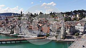 Aerial view over the city of Lucerne Switzerland and Lake Lucerne