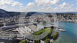 Aerial view over the city of Lucerne Switzerland and Lake Lucerne