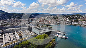 Aerial view over the city of Lucerne Switzerland and Lake Lucerne