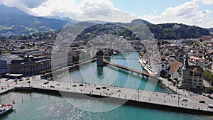 Aerial view over the city of Lucerne Switzerland and Lake Lucerne