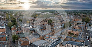 Aerial view over the city of Oxford with Oxford University.