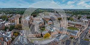 Aerial view over the city of Oxford with Oxford University.