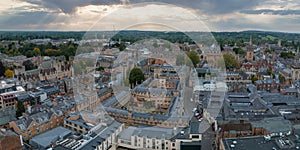 Aerial view over the city of Oxford with Oxford University.