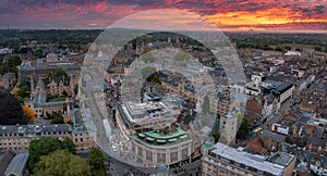 Aerial view over the city of Oxford with Oxford University.