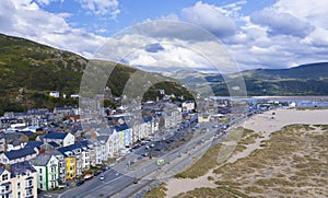 Aerial View over Coastal Town in North Wales