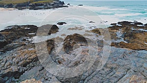 Aerial view over the coastline in Cornwall