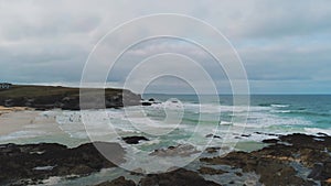 Aerial view over the coastline in Cornwall