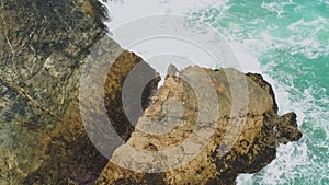 Aerial view over the coastline in Cornwall