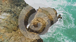 Aerial view over the coastline in Cornwall