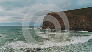 Aerial view over the coastline in Cornwall