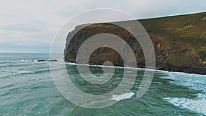 Aerial view over the coastline in Cornwall