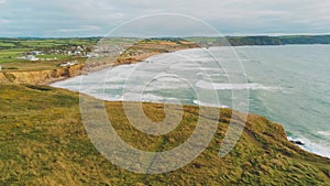 Aerial view over the coastline in Cornwall