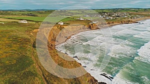 Aerial view over the coastline in Cornwall