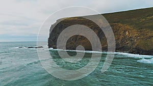 Aerial view over the coastline in Cornwall