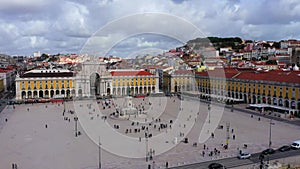 Aerial view over Commerce Square in Lisbon called Praca do Comercio - the central market square