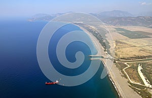 Aerial view over Dalaman beach on the Meditteranean coast of Tur