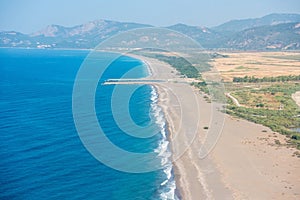 View over Dalaman beach toward Sarigerme on the Meditteranean coast of Turkey