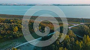 Aerial view over Danube river near Bratislava, Slovakia