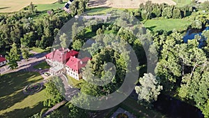Aerial View Over the Dikli Palace and Park. Dron 4K Video