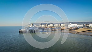 Aerial view over Eastbourne Pier at the south coast of England