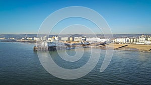 Aerial view over Eastbourne Pier at the south coast of England