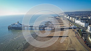 Aerial view over Eastbourne Pier at the south coast of England