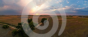 Aerial View Over Eastern Colorado Farm/Ranch Lands Grassy Fields