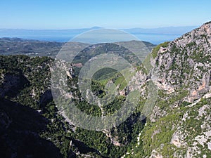 Aerial view over the famous Ridomo gorge in mountainous Mani area in Messenia, Peloponnese, Greece