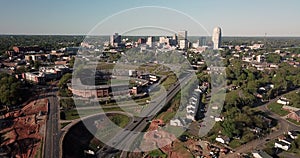 Aerial View Over Freeways Buildings of Winston Salem North Carolina