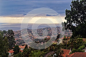 Aerial view over Funchal city on Portuguese island of Madeira