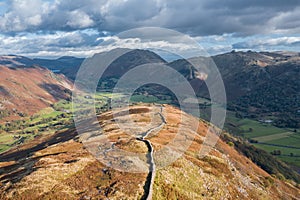 Aerial View over Gale Crag Ridge in Lake District