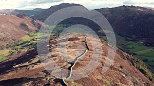 Aerial view over gale crag ridge in lake district