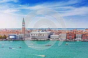 Aerial view over the Grand Canal and the skyline in Venice, Italy