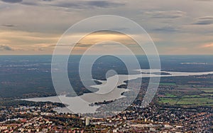 Aerial view over Havel river and Wilhelmstadt, Germany