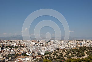 Aerial view over houses of spanish city Alicante, Spain