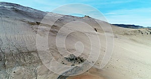 Aerial view over Hverir geothermal area in North Iceland