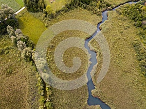 Aerial view over inflow through reeds to Lake `Faaker See` in Carinthia Kaernten, Austria photo